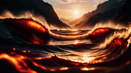 Wall Mural - create an abstract background with dynamic waves in fiery hues of red, orange, and yellow. the waves