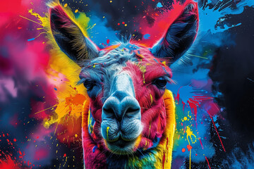 Alpaca in neon colors in a pop art style