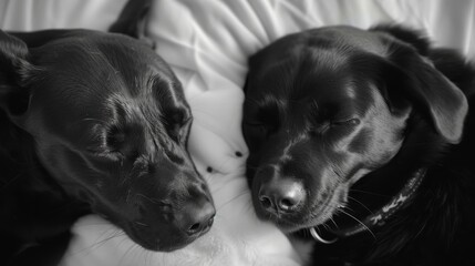 Wall Mural - Two black dogs are sleeping on a white blanket