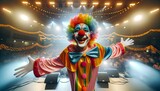A clown performing on stage.