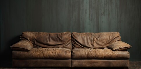 Wall Mural - couch textured against a dark wood wall with a brown and wood floor