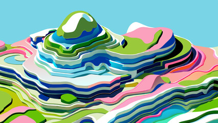 Wall Mural - Vibrant Abstract Mountain Layers - Modern Digital Artwork