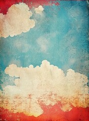 Wall Mural - white clouds and blue sky in retro poster style background