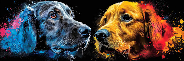 Wall Mural - golden retriever in neon colors in a pop art style