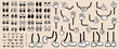 © Marta Sher - Set of 70s groovy comic faces. Collection elements of cartoon character faces, leg, hand in different emotions happy, angry, sad, cheerful. Vector illustration