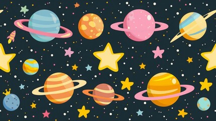 Wall Mural - cartoon style space rocket model in universe and dark space with stars and galaxy, space rocket exploration in universe space realistic illustration 