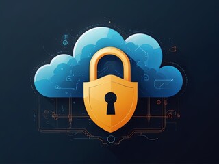 Digital Abstract illustration of cloud security services, stylized cloud icon integrated with a secure padlock symbol, representing data protection and cybersecurity in cloud computing environments
