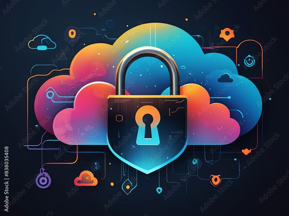 Digital Abstract illustration of cloud security services, stylized ...