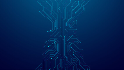 Fototapete - Abstract digital background with circuit line elements in technology blue. Circuit board vector illustration. Tech network bg. Futuristic technology background. AI chip and Electronics concept. 