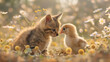 © Natalia Schuchardt - Adorable Baby Chicken and Kitten Engaging in Playful Interaction, Showcasing Unlikely Friendship, Innocence, and Joy, Cute Companionship, Animal Bonding, Heartwarming Scene, Playful Moment