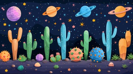 Wall Mural - cartoon style space rocket model in universe and dark space with stars and galaxy, space rocket exploration in universe space realistic illustration 