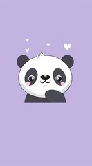 Wall Mural - cute cartoon panda with heart on purple background
