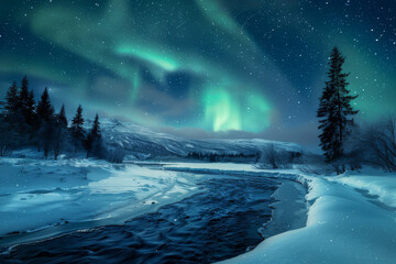 Wall Mural - the northern lights as they dance across the night sky over a serene, snow-covered landscape - gener