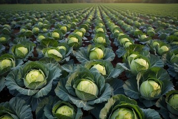 Wall Mural - Farmer's field of cabbage, harvesting, healthy organic food.