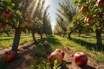 Wall Mural - Apple garden, organic fruit, farm production, summer mood.