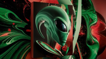 abstract 3d painting of an alien in vibrant colors