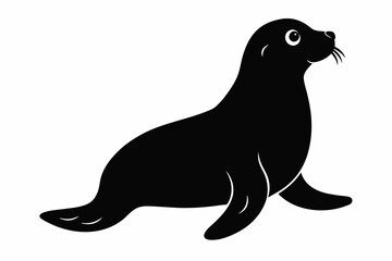 Sticker - Black silhouette of a seal isolated on a white background. Concept of marine animal illustration, minimalist style, cute baby seal. Print, icon, logo, template, pictogram, element for design.
