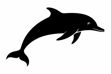 Wall Mural - Silhouette of a dolphin isolated on a white background. Black dolphin illustration in a simple design. Concept of animal illustration, marine life, minimalistic design, aquatic icon