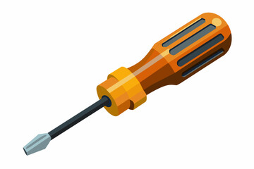 Wall Mural - Screwdriver isolated on white background. Illustration of a classic tool with an orange handle and gray tip. Concept of hardware, DIY, handyman, maintenance. Print, icon, logo, element for design..