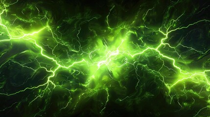 Green Glow Background. High Energy Lightning in Quantum Space, Abstract 3D Render