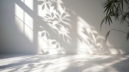 Wall Mural - Cozy room with sun rays and artistic shadows of leaves