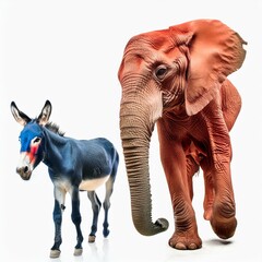 Wall Mural - Illustrated caricature red elephant with a blue donkey