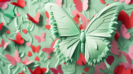 Wall Mural - Delicate butterfly on a mint background