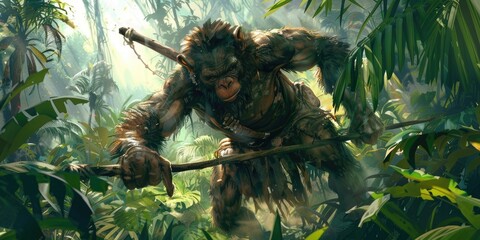 Ape Hunter in Dense Jungle