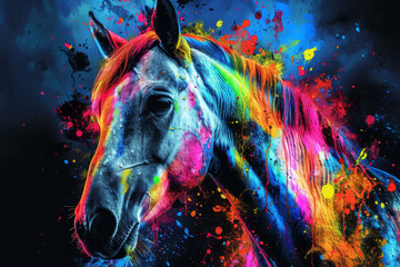 Canvas Print - unicorn in bright neon colors in a pop art style
