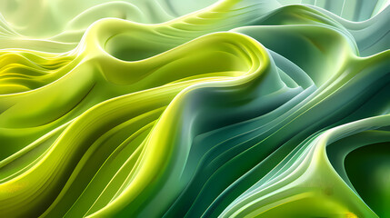 Wall Mural - Abstract flowing curves of green and yellow fluid shapes creating an organic and dynamic visual landscape.