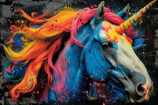 unicorn in bright neon colors in a pop art style