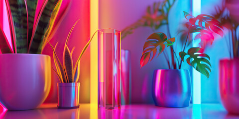 Wall Mural - Neon Nook: A vivid and vibrant collection of neon-hued home accessories, adding a pop of color to any space