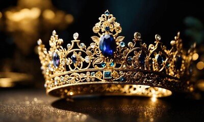 low key image of beautiful queen/king crown. vintage filtered. fantasy medieval period. selective focus. ai generative