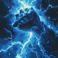 the abstract hand holds the control of electric power and has supernatural powers that can shake the