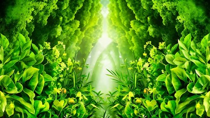 Wall Mural - Background with isolated green foliage and flowers high quality photo