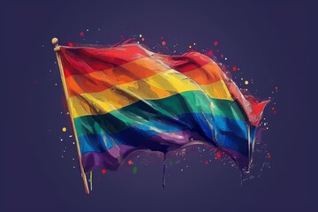 Wall Mural - rainbow flag with paint splatters against a dark background symbolizing pride and artistic freedom w