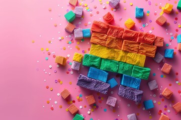 Wall Mural - colorful rainbow block pieces against a gradient background symbolizing pride and diversity with vib