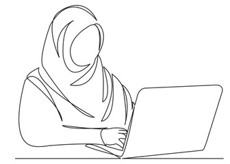 Wall Mural - Muslim woman working on laptop