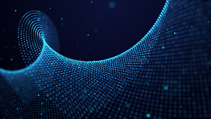 Wall Mural - a wave of blue particles. big data. abstract dynamic background. 3d rendering.