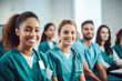 © Sajal.savar - Smiling Medical Students Are In A Classroom, Wearing Medical Uniform, Generative AI.