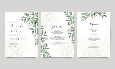 Wall Mural - Elegant wedding invitation template styled with green leaves and flowers