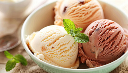 Sticker - orange, yellow and brown ice cream scoops in a bowl 