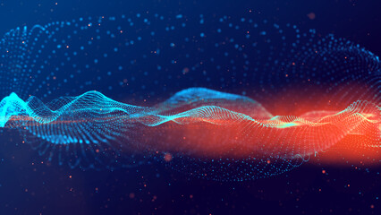 Wall Mural - A moving digital 3d wave. Futuristic dark background. The concept of big data. Cyberspace.