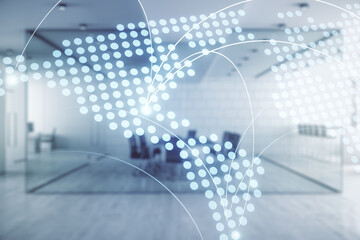 Wall Mural - abstract virtual world map with connections on a modern furnished office background, international t