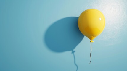 Poster - An abstract yellow balloon on pale blue background with sunlight in the background. Minimal summer concept. Visualization in 3D.