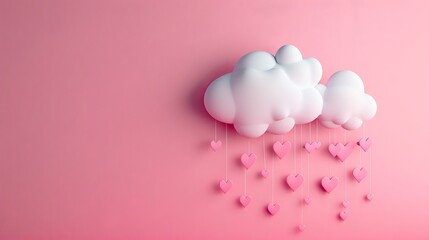 Wall Mural - Imaginative concept. Heart raining on pastel pink background. 3D render.