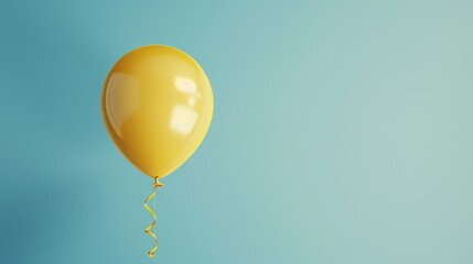 Wall Mural - 3D rendering of a yellow balloon in pastel blue with sunlight. Minimal summer concept.