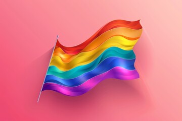 Sticker - Simple rainbow flag on a pink background symbolizing pride and unity in a minimalistic digital illustration