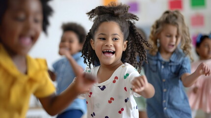 Happy Children Playing Dancing Classroom Joyful Activity Fun