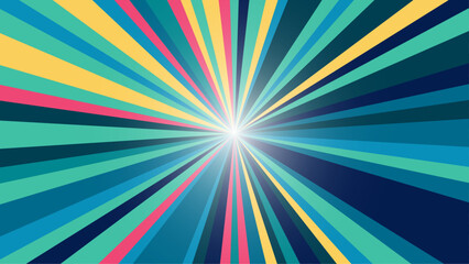 Wall Mural - Retro background with rays or stripes in the center. Sunburst or sun burst retro background. Star burst abstract backdrop. Multi color. Vector illustration